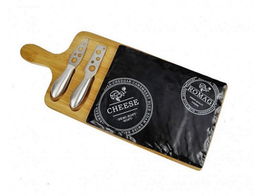 Cryspo Trio Σετ Πλατό σερβιρίσματος τυριών & 2 Ανοξείδωτα Μαχαίρια 40εκ. 'Acacia' 65000155